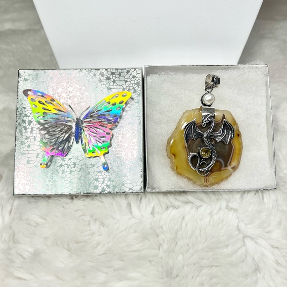 XL Solar Agate 🐉 Dragon 925 Gemstone Pendant - Picture 8 of 9